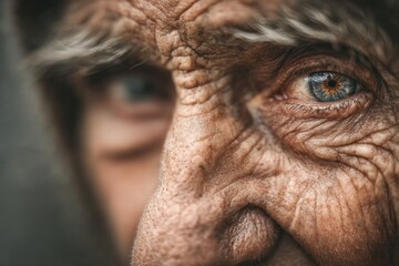 Close Up Portrait of an Elderly Man's Face Showing Wrinkles and Deep Lines