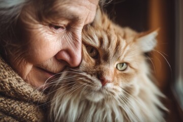 Elderly Woman and Maine Coon Cat