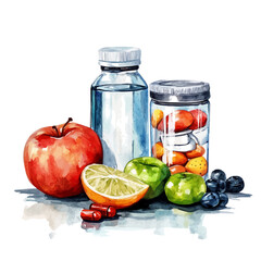 watercolor vector of Health  Wellness Gadgets, isolated on a white background.