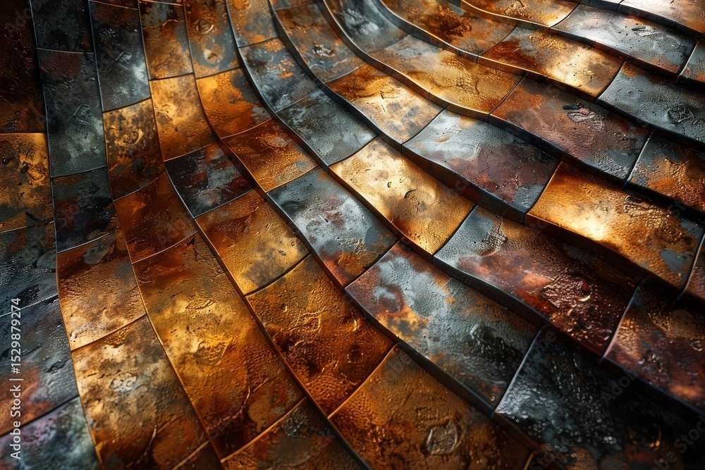 Poster an artistic representation of metal waves showcasing a blend of rich colors and textures, reflecting