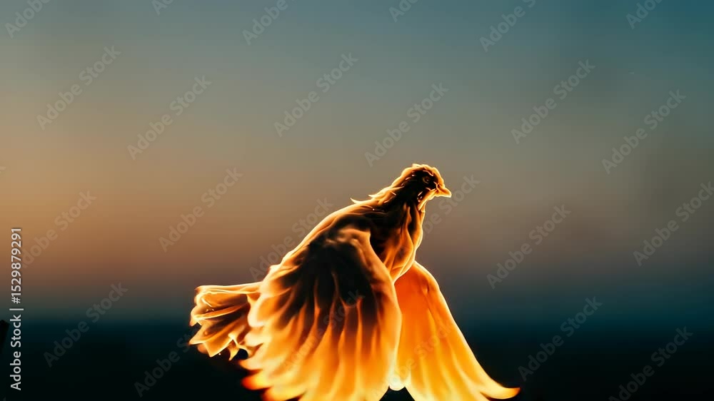 Poster fiery freedom: an animated dove evolving into flames in a mesmerizing display of power
