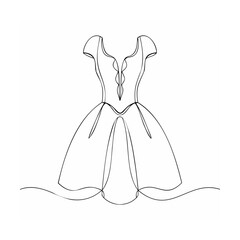 Elegant continuous line drawing of a classic cocktail dress in minimal artistic style