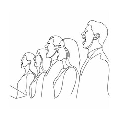 Group of singers performing in a choir black line art illustration