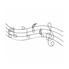 Elegant black and white line art of musical notes and treble clef on staff lines
