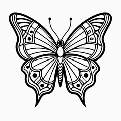 Butterfly line art. Simple minimal butterfly line tattoo icon logotype. Butterfly Black And White Illustration White Background. Butterfly Coloring