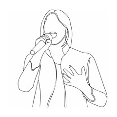 Minimalist line art illustration of a singer performing with a microphone