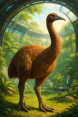 Extinct Moa Bird in a Reconstructed Futuristic Ecosystem
