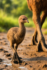 Extinct Juvenile Moa Bird Following Its Parent's Footprints in Ice Age Mud