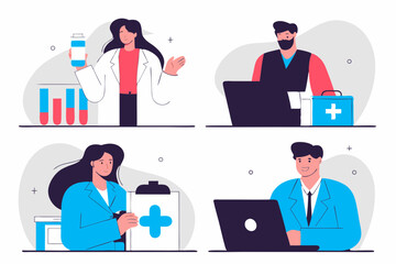 Business Concept illustrations. Collection of medical icon doctor woman and man Trendy style.