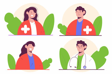 Business Concept illustrations. Collection of medical icon doctor woman and man Trendy style.