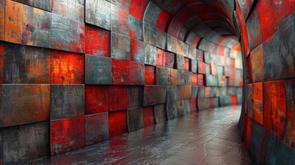 A stunning abstract tunnel with vibrant red and orange textures creates a unique visual impact, showcasing the interplay of colors and geometric patterns in modern design.