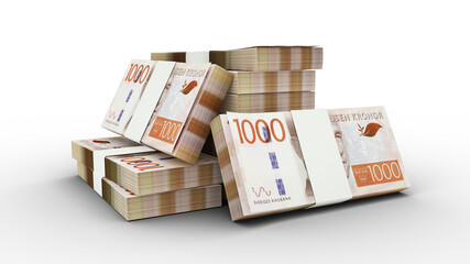 3d rendering of Stack of 1000 Swedish Krona notes. bundles of sweden currency notes isolated on transparent background