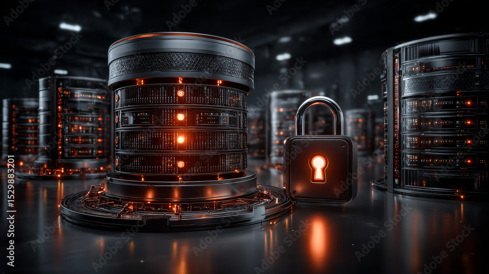 Poster cyber ​​security concept to protect data. lock icon and internet network security technology with hi