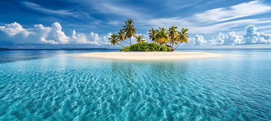 A vibrant tropical island surrounded by crystal-clear waters