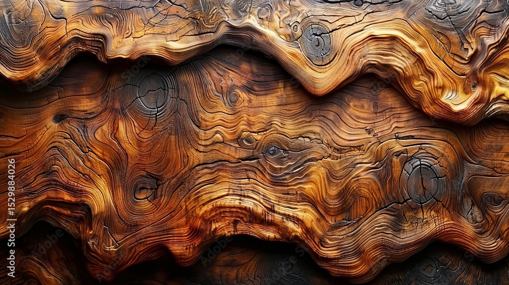 Aufkleber beautifully crafted wood surface showcasing an intricate pattern with rich textures and warm tones, 