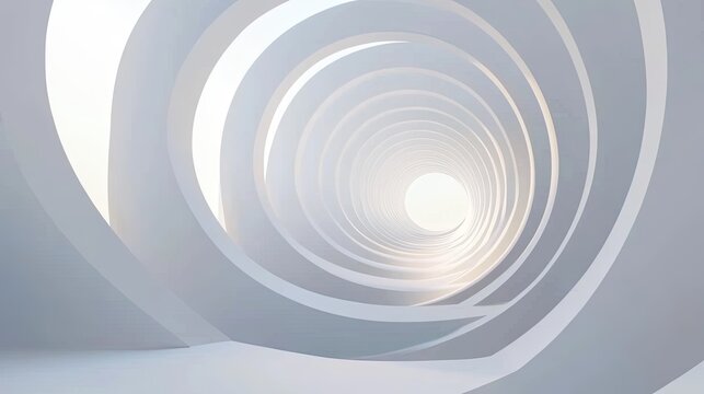 Elegant spiral tunnel with bright light at the end