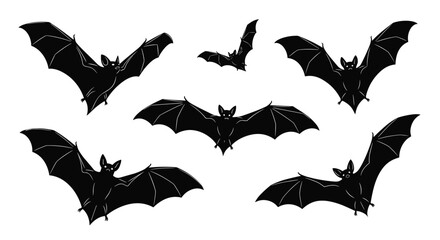 Naklejka premium Seven Silhouetted Halloween Bats In Flight Spooky and Dark Creepy Holiday
