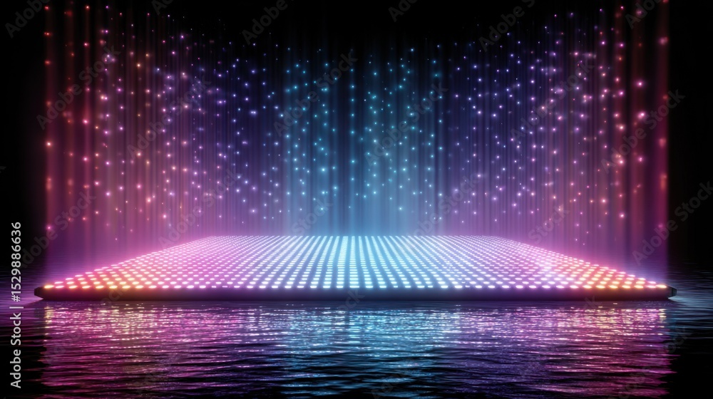Aufkleber bright led lights illuminate a platform surrounded by water, creating a spectacular display of color