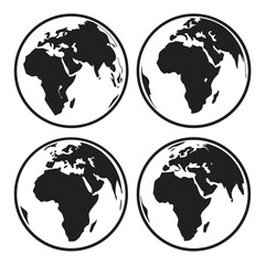 Four Simple Black and White Globe Illustrations