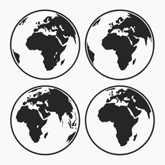 Four Simple Black and White Globe Illustrations