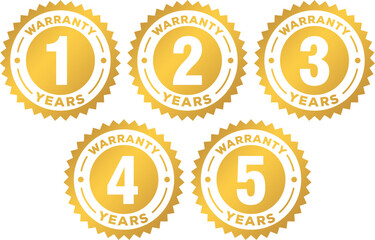 Gold Warranty Badge Labels 1 , 2 , 3 , 4 , 5 ,  Year Guarantee Icons