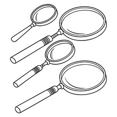 Three Different Magnifying Glasses in Black and White