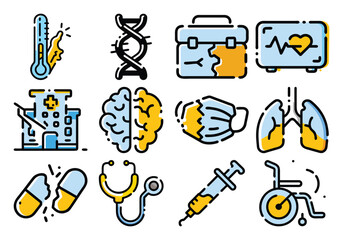 Minimal Broken Line Medical Icons  and  Health, Wellness Vector Set