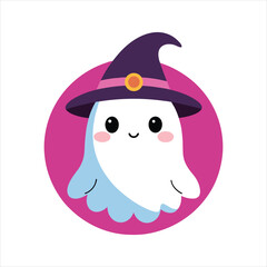 Adorable Ghost in Witch Hat Vector Design