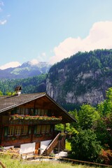 village in the swiss alps, sunny scenery 