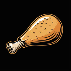 Chicken Leg on Black Background Vector