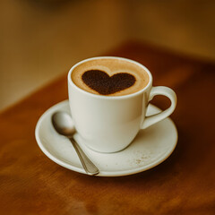 Fototapeta premium white coffee mug with heart powder