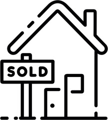 Sold house illustration with for sale sign and simple outline design  