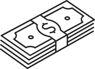 Stack of dollar bills in simple line art style  