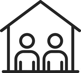 Simple icon of two people standing inside a house outline  
