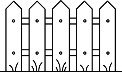 Simple wooden fence illustration with grass details in black and white  