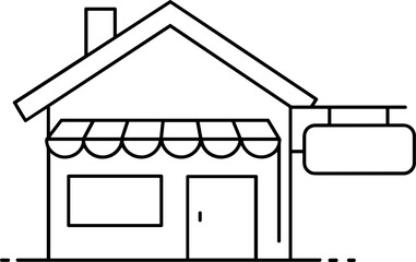 Simple outline of a shop building with awning and sign  