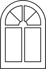 Arched window design with divided panes in outline style  