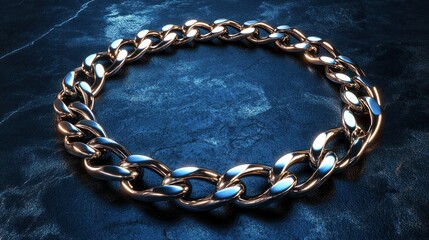 Circular metal chain bracelet on dark stone