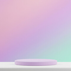 White podium on a pink, purple, and teal holographic gradient background. Minimalist stage providing a colorful, contemporary display. Perfect for creative or stylish product themes.