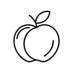 Icon of a nectarine with a leaf in simple line art style  
