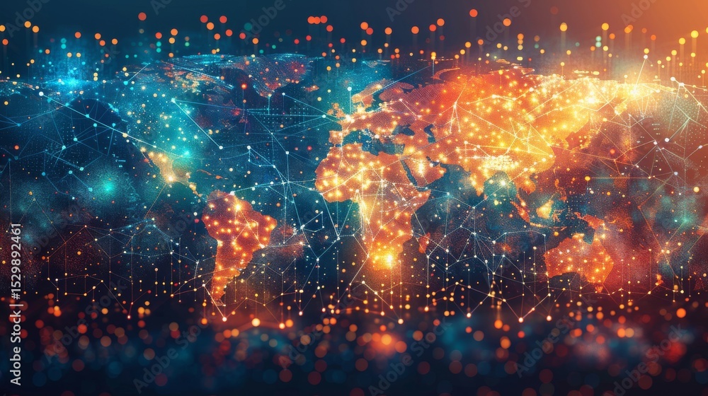 Aufkleber an abstract representation of a world map filled with glowing connections, symbolizing the interconn