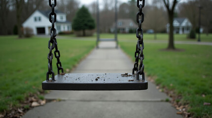 An Empty Swing in a Residential Park