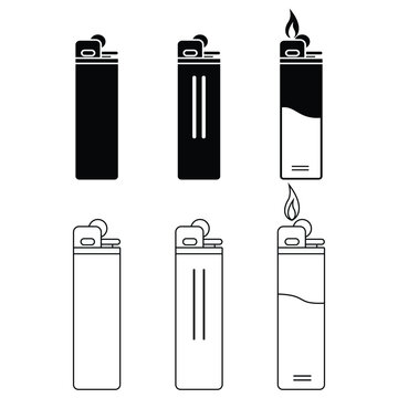 Gas lighter,  Flaming lighter, Fire symbol design. Silhouette of gas lighter vector illustration.