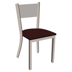 Brown wooden chair with backrest and soft beige seat. Furniture for dining room. Flat vector design