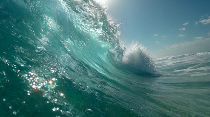 The waves gently crash onto the shore of a sun-drenched beach