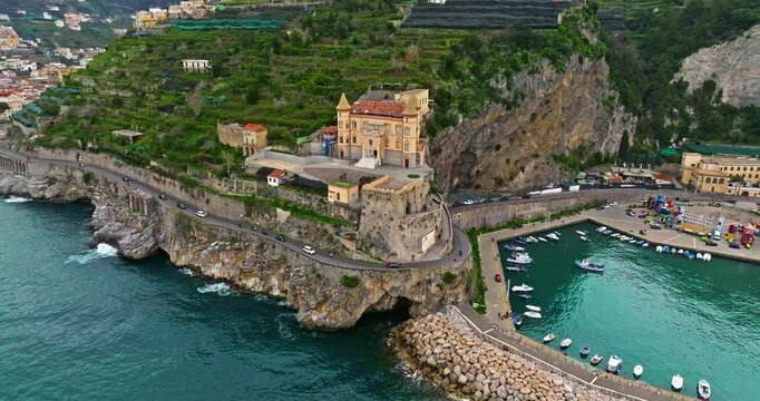 Aerial view of Maiori resort village, Amalfi coast, Italy