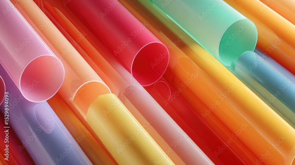 Poster various translucent tubes in an array of bright colors are layered and arranged artistically. the tu