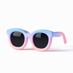 icono 3d de una gafas de sol de dibujos animados con degradado azul y rosa pastel y lentes negras sobre fondo blanco