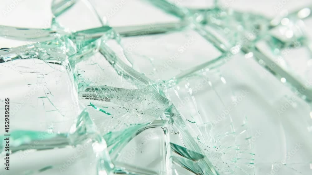 Poster A close-up shot of a broken glass window with cracks and shards