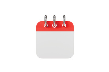 3d Empty Red Calendar with clock icon on isolated white background. Reminder notification or Time management concept. Website Ui design icon. Minimal 3d cartoon red calendar time zone icon. 3d render.